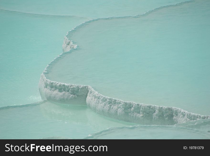 Close up shot of travertine pools in Pamukkale Turkey