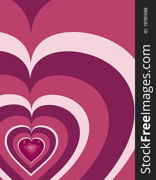 Sparkling pink mosaic heart on a retro heart background. Sparkling pink mosaic heart on a retro heart background