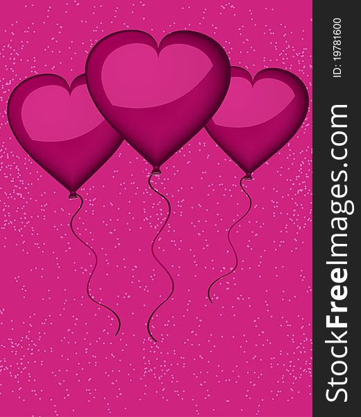 Glossy pink valentine balloons floating on a pink background. Glossy pink valentine balloons floating on a pink background