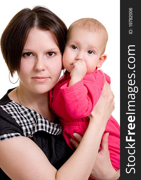 Mother with a baby on a white background