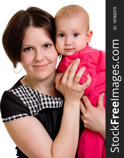 Mother with a baby on a white background