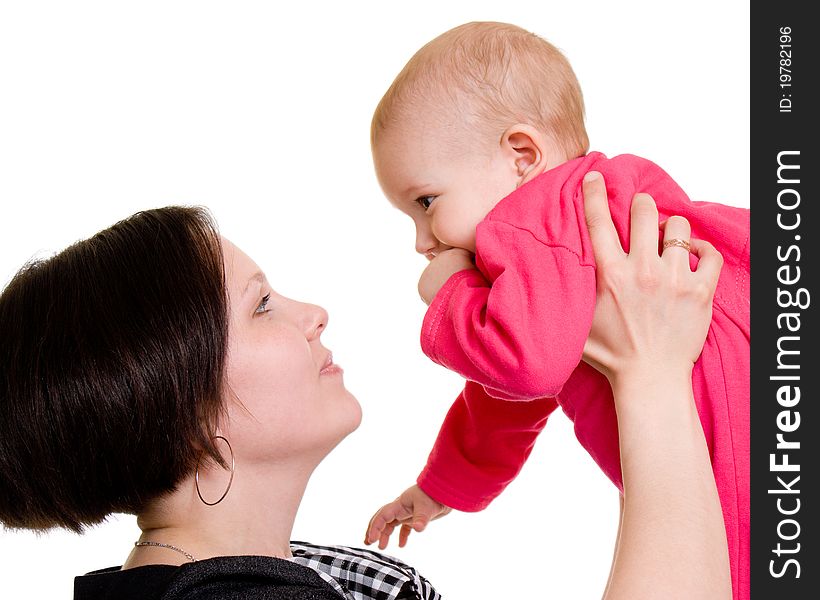 Mother with a baby on a white background