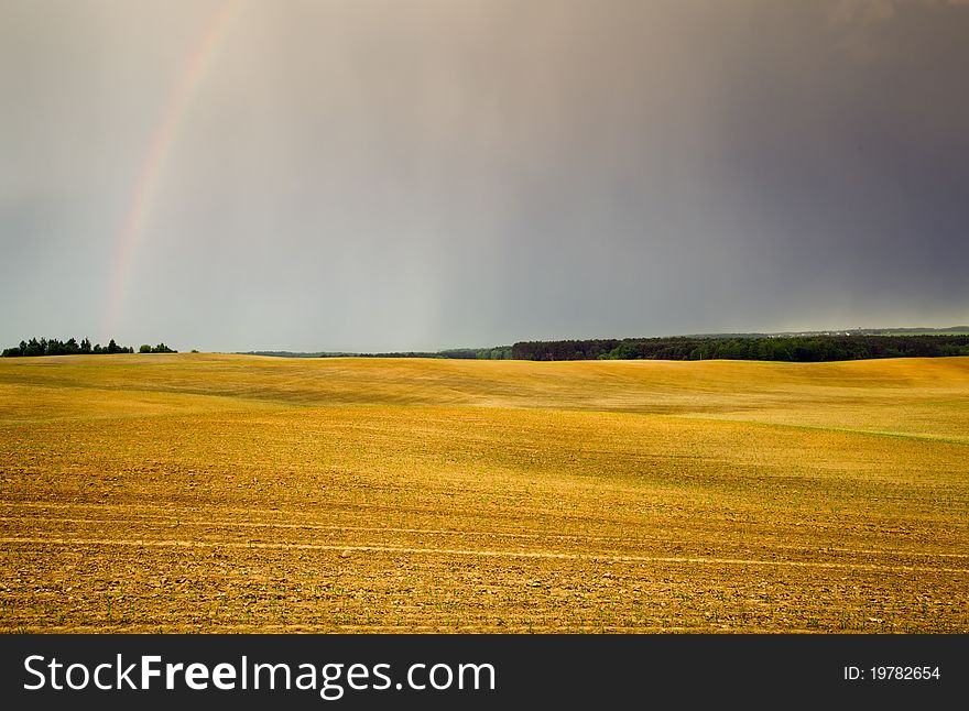 The thunderclouds which are over an agricultural field. The thunderclouds which are over an agricultural field