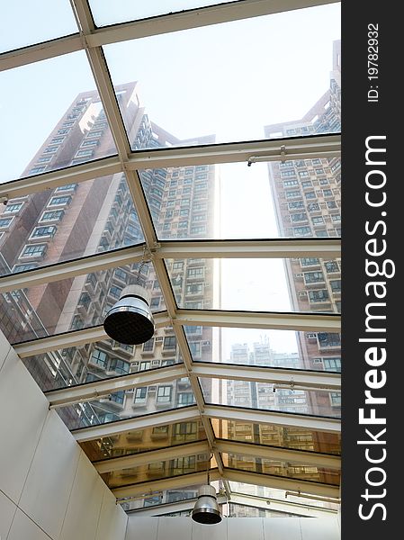 Glass ceiling in a modern building. Glass ceiling in a modern building