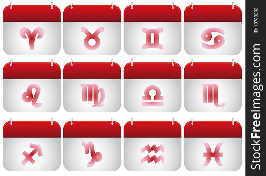 Set of zodiac red icons. Set of zodiac red icons
