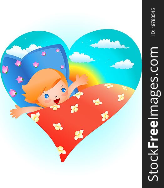 This is cheerful child lying in bed. This is cheerful child lying in bed