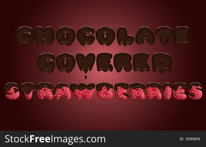 Chocolate covered strawberries text on dark background.