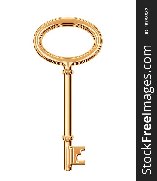 Antique golden key isolated on white. Isolated on white background. 3d rendered. Antique golden key isolated on white. Isolated on white background. 3d rendered.