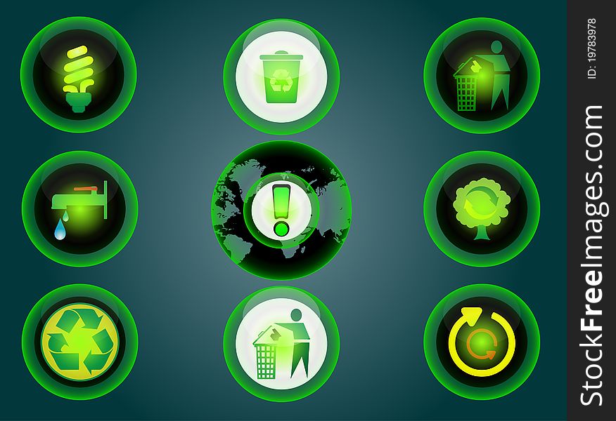 Glossy Recycle Icons Set