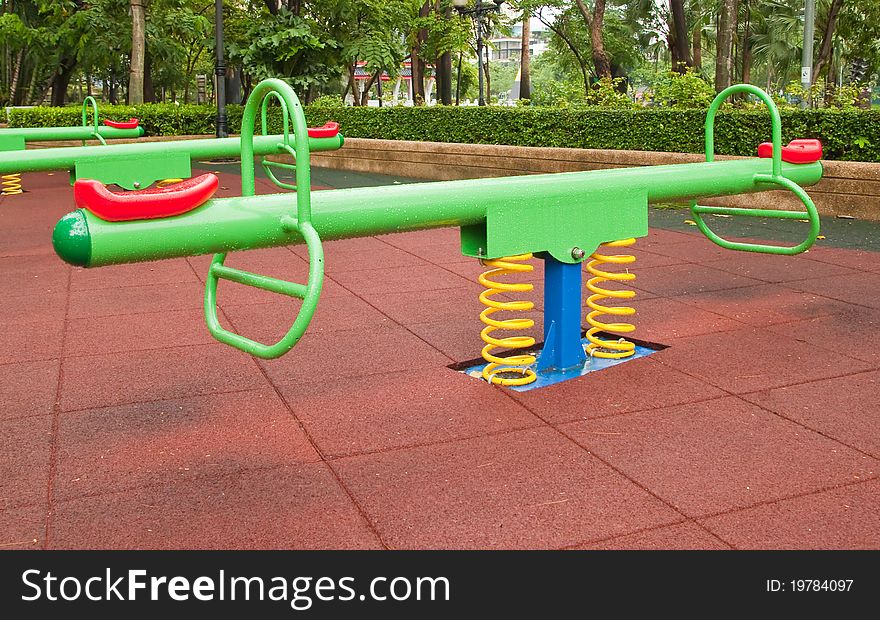 Colorful Playground in the park after raining