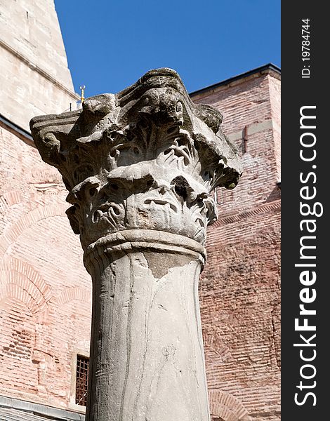 Ancient Corinthian column from antique Byzantine temple