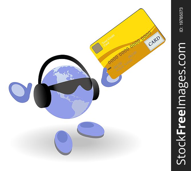 The man with a yellow credit card on a white background