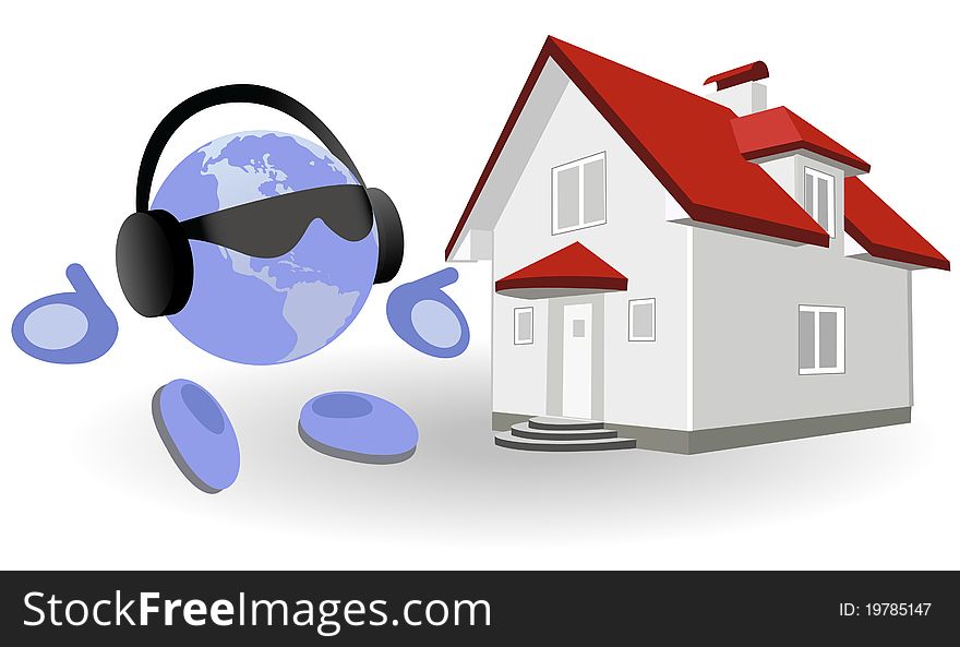 The round man and cottage on a white background