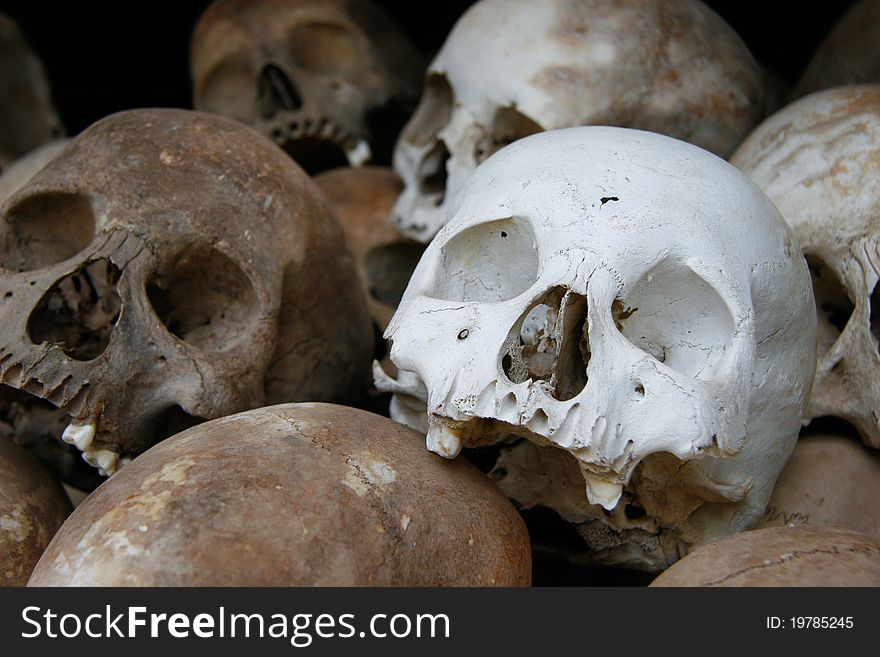 Skulls at the killing fields near Phnom Penh