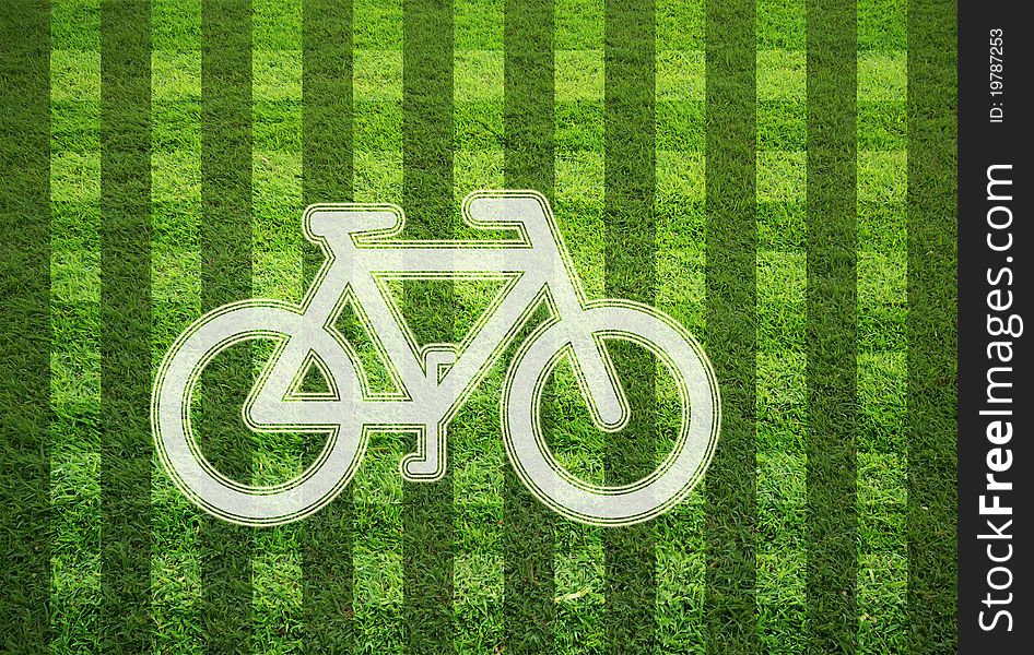 Blank grass field in stripe form with bicycle sign. Blank grass field in stripe form with bicycle sign