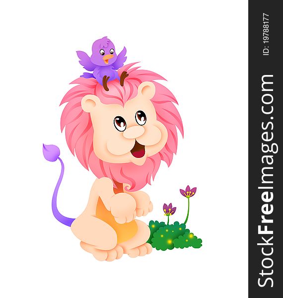 Leo or Lion in Twelve Zodiac, with a bird and flower. Leo or Lion in Twelve Zodiac, with a bird and flower