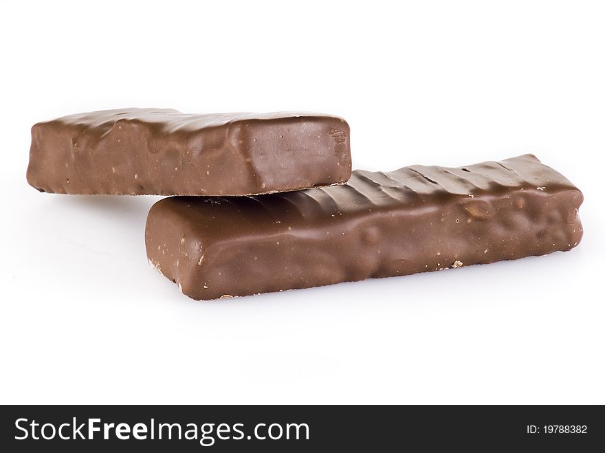 Two chocolate bars isolated over white background