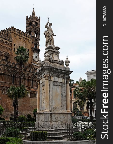 Sculpture in front of the norman arab cathedral in Palermo, Sicily. Sculpture in front of the norman arab cathedral in Palermo, Sicily