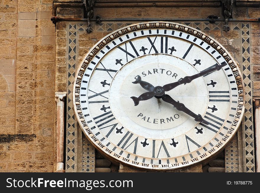 Clock of the cathedral in Palermo, Sicily