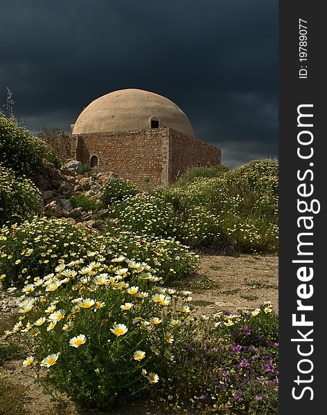 The Ibrahim Han Mosque in Rethymno placed in the middle of the Venetian Fortezza - Crete, Greece.