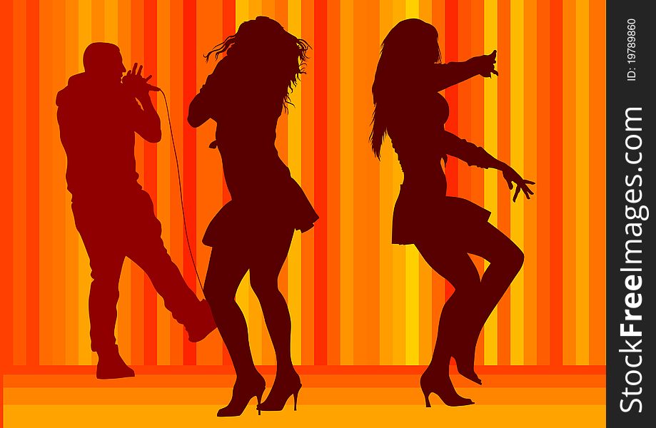Vector drawing dancing girl on a color background. Vector drawing dancing girl on a color background