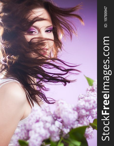 Young Woman portait with flowers soft focus. Young Woman portait with flowers soft focus