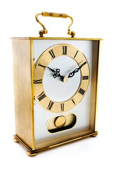 Gold Carriage Clock Over White Royalty Free Stock Image