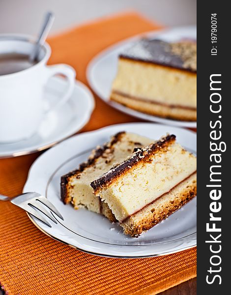 Cheese cake with cup of coffee. Cheese cake with cup of coffee