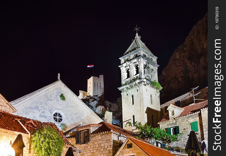 Old Fort In Omis, Croatia At Night