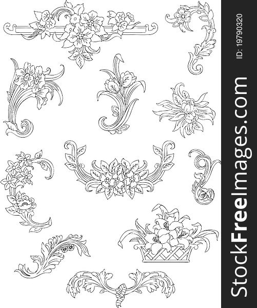 Illustration set of abstract floral patterns