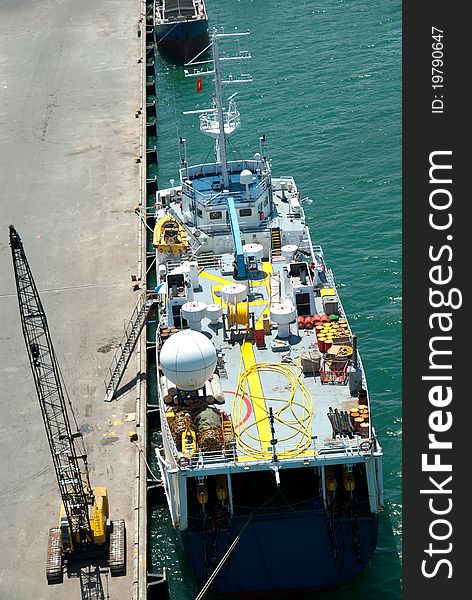 Oil surveillance ship at dock