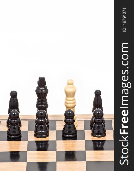 Chess battle white among black, represent wrong team's position, bad leader or different thinking