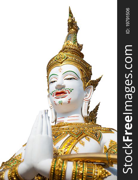 Thai style angel statue on white background