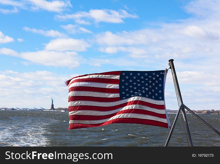 Statue of Liberty on stand.