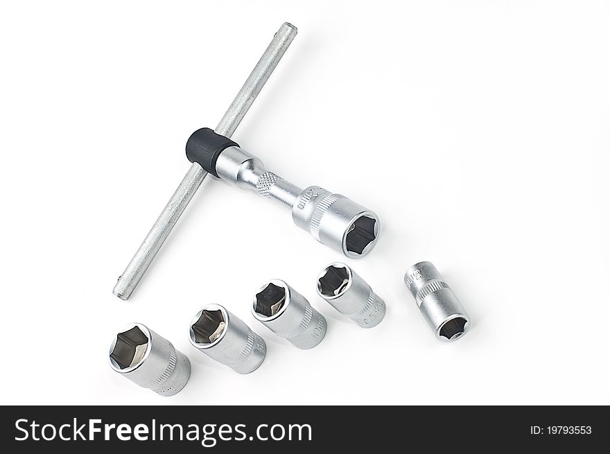 Set various wrenches on a white background. Set various wrenches on a white background