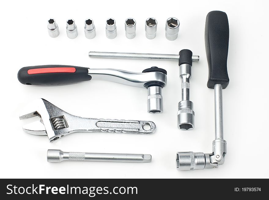 Set various wrenches on a white background. Set various wrenches on a white background