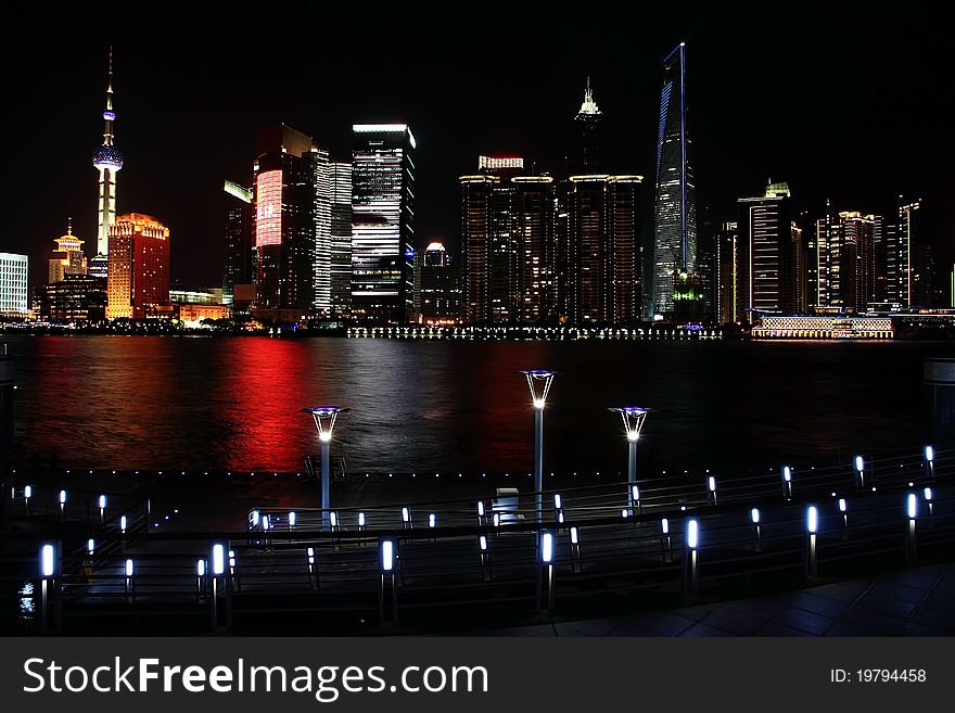 Night view in shanghai bund financial district.