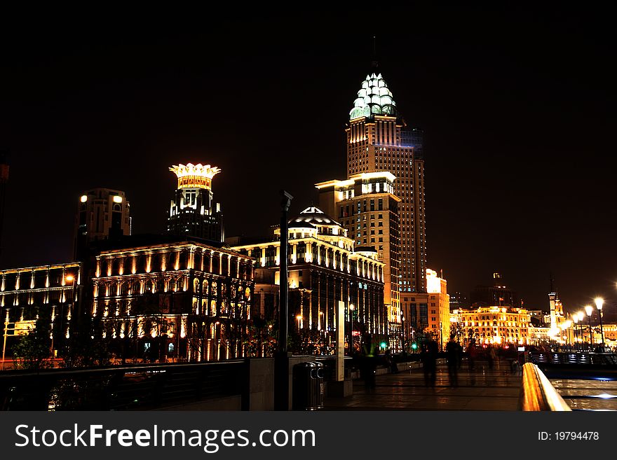 Night view in shanghai bund financial district.