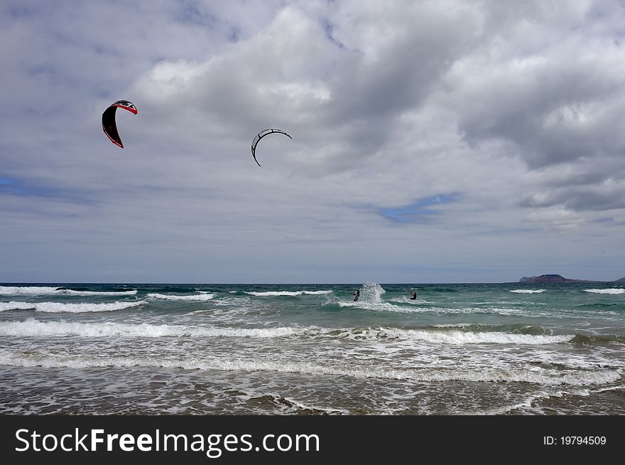 Kite surf with a dramatic weather. Kite surf with a dramatic weather