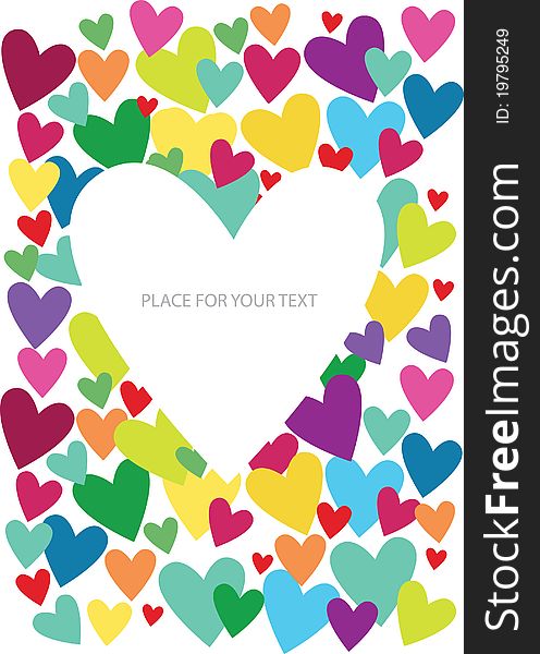 Abstract frame with color hearts and place for your text. Abstract frame with color hearts and place for your text