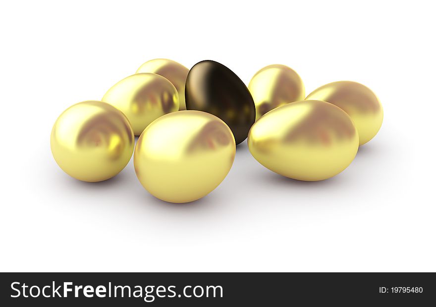 Golden eggs, isolated on white background.