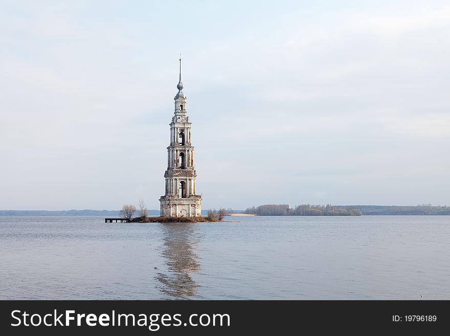 The monastery and most of the old Kalyazin town (Russia) were flooded during the construction of the Uglich Reservoir. The monastery and most of the old Kalyazin town (Russia) were flooded during the construction of the Uglich Reservoir