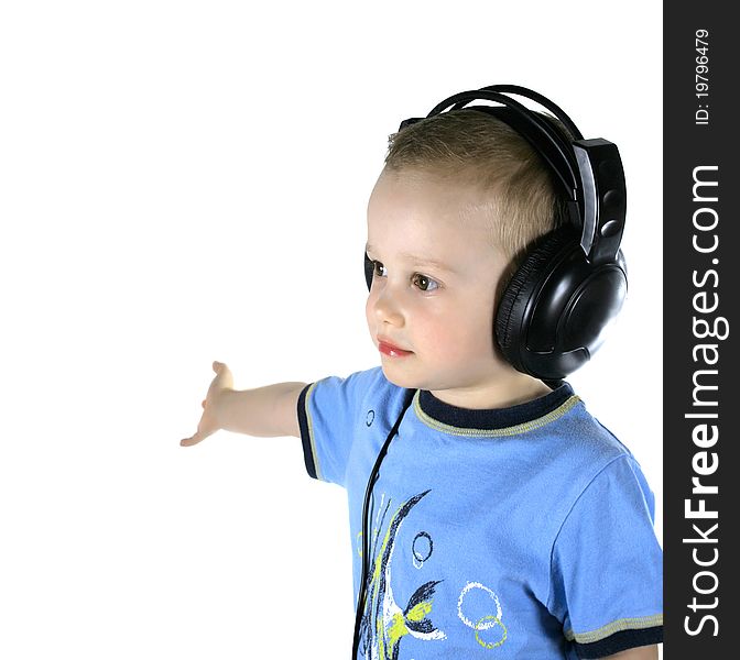 Little DJ boy on a white background