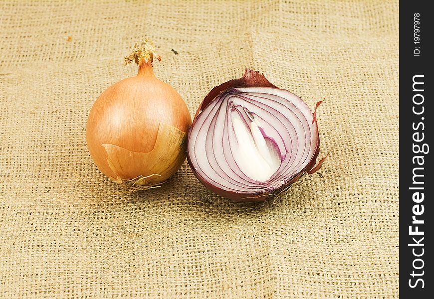 Sliced red and white onions