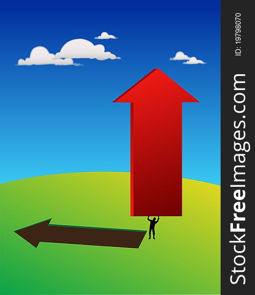 Conceptual illustration of a successful businessman holding graph