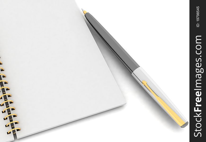 Notebook and pen on a white background