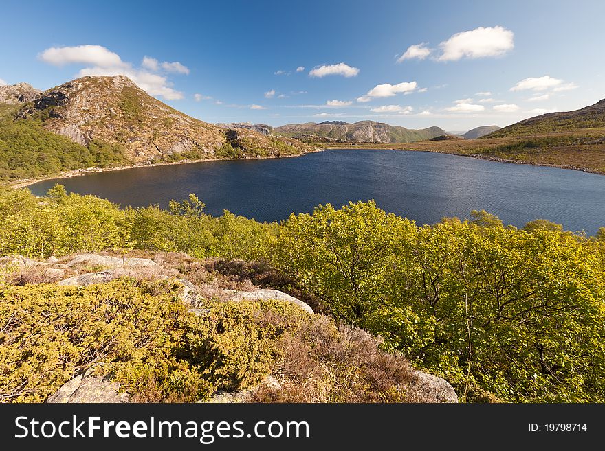 Wide angle view of a lake in southern Norway. Wide angle view of a lake in southern Norway