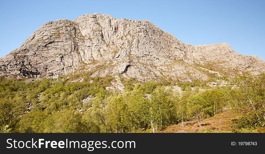Wide angle view of mountain Bynuten in south Norway. Wide angle view of mountain Bynuten in south Norway