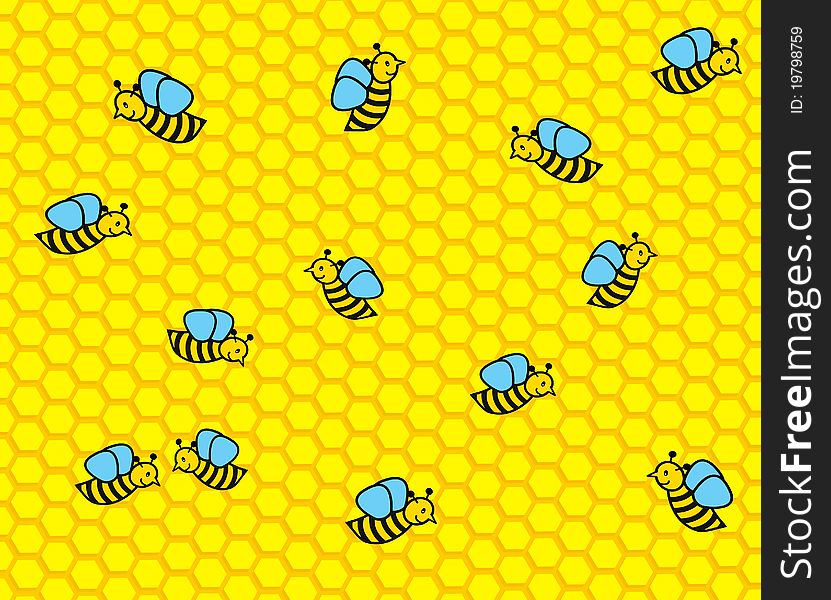 Cartoon bees on a yellow background