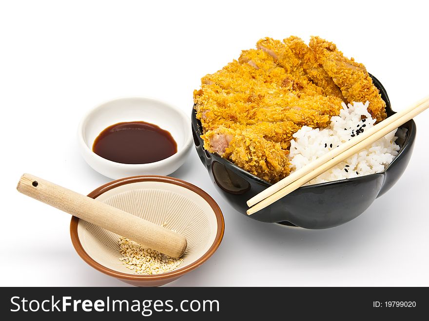 Japanese food style, rice with fried chicken